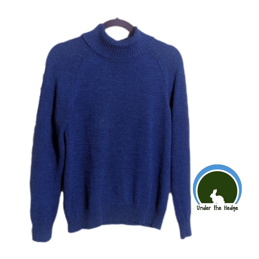 Vtg Karen Scott Blue 100% Cotton Turtleneck Knit Sweater | Size Small